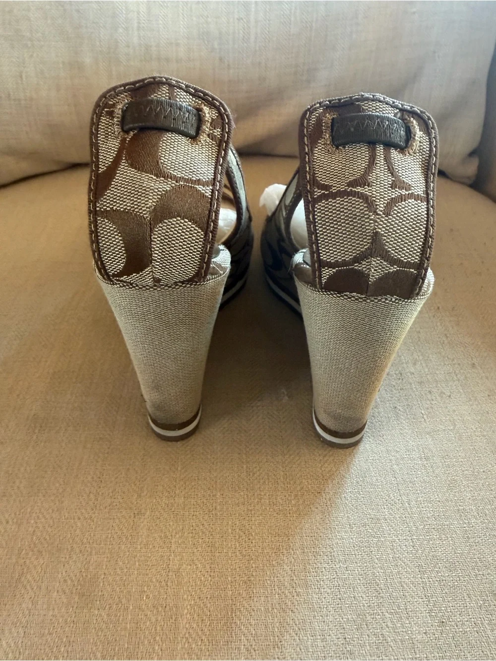 Coach Signature Khaki Wedge Shoes Size 7